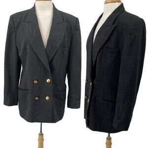 Vintage Talbots Wool Blazer Double Breasted Button Down Pockets Grey Womens 14